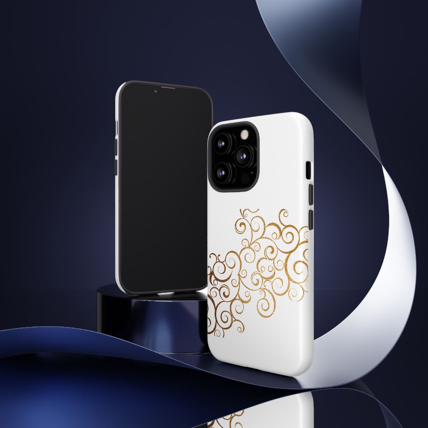 Elegant Floral Phone Case, Tough Cases, Gold Swirls, Stylish Protection, Trendy Gift, Chic Accessory