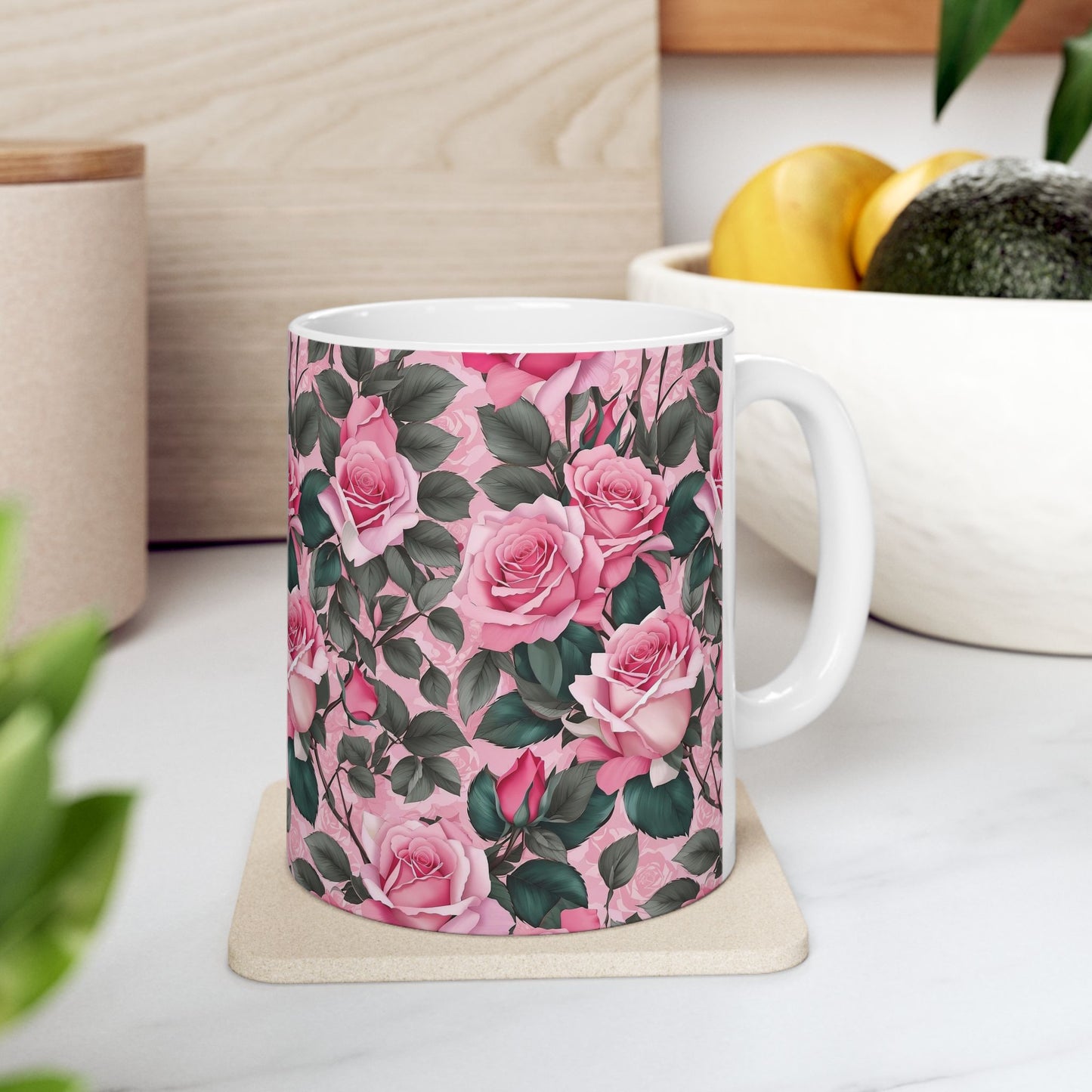 Floral Rose Ceramic Mug - Perfect Gift for Coffee Lovers, Tea, Mother's Day, Birthday, Home Decor, Kitchenware