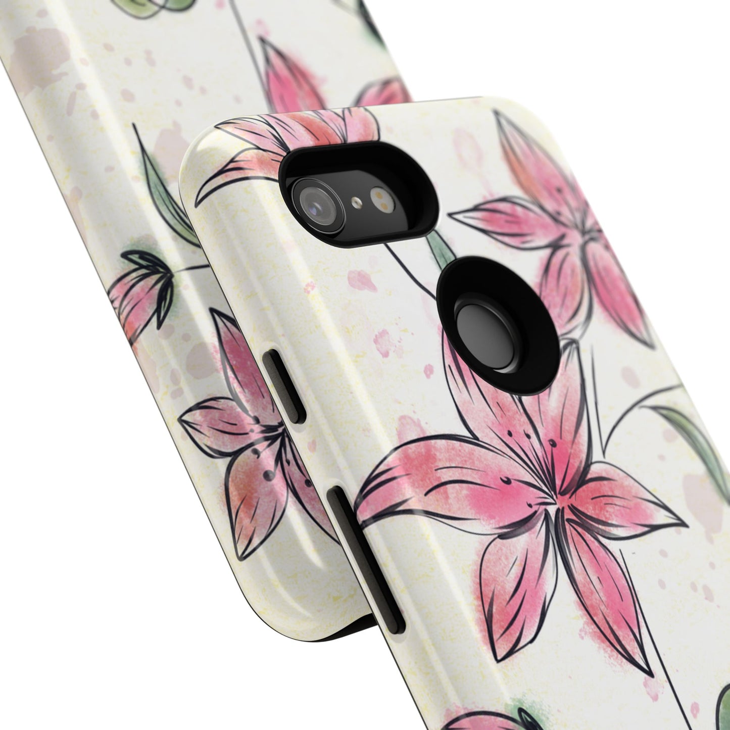 Floral Phone Case with Elegant Pink Lilies, Cute Floral Accessories, Phone Protection, Gift for Her, Stylish Cell Phone Cover