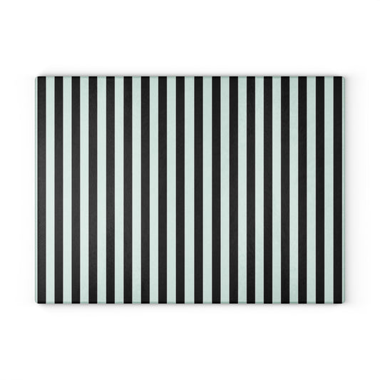 Striped Glass Cutting Board – Black & Mint Vertical Stripe Kitchen Board