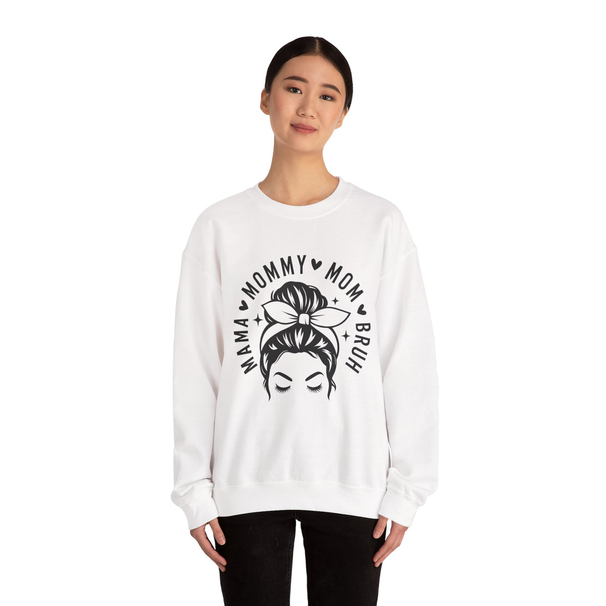 Mommy Mom Momma Crewneck Sweatshirt — Messy Bun Mom Graphic Pullover