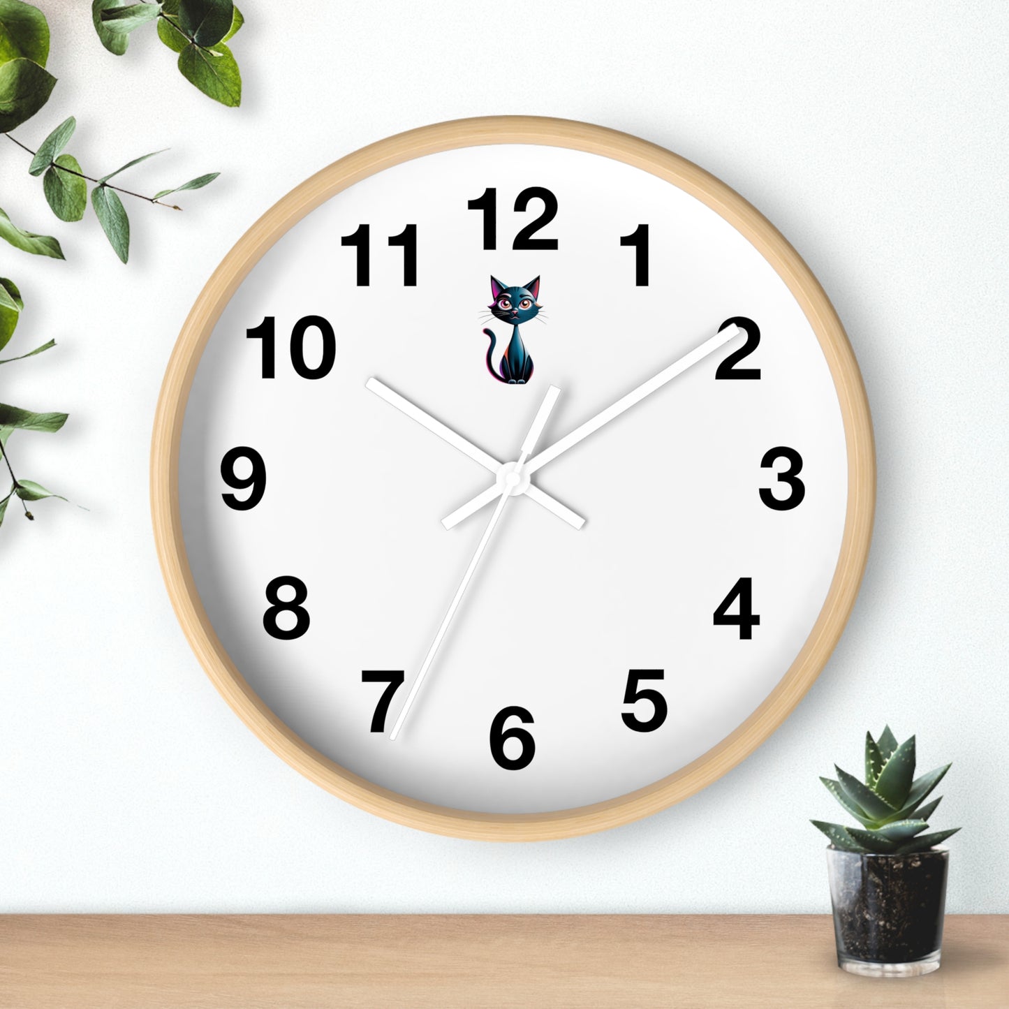 Cute Cat Wall Clock, Feline Decor, Home Office, Gift for Cat Lovers, Adorable Wall Art