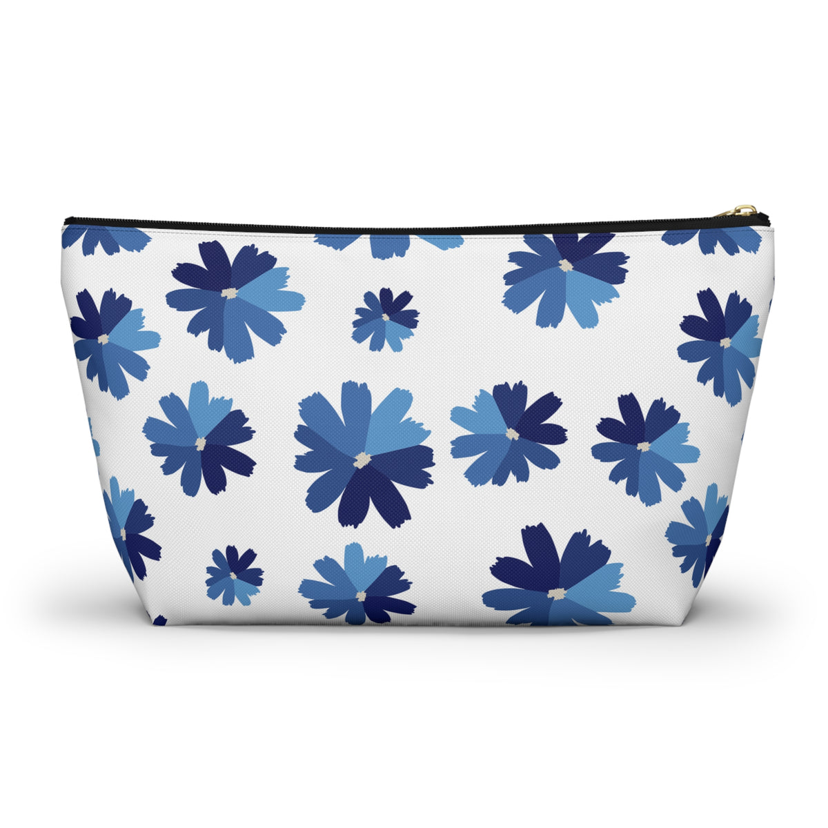 Blue Floral Accessory Pouch for Organizing Essentials, Cosmetic Bag, Travel Makeup Pouch, Gift Idea for Flower Lovers, Eco-Friendly
