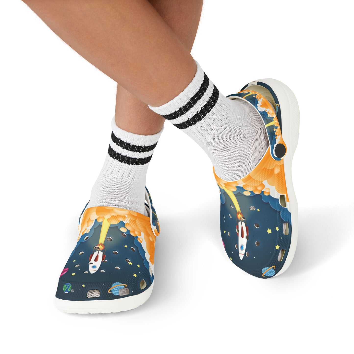 Rocket Adventure Kid's EVA Foam Clogs, Fun Kids Slip-On Shoes, Colorful Summer Footwear, Space-Themed Clogs for Playtime