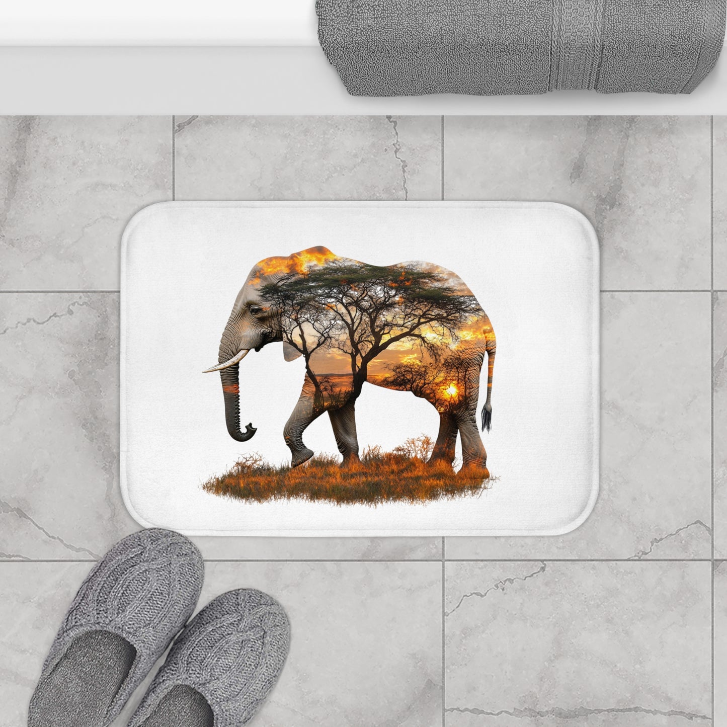 Elephant Sunset Bath Mat, Nature-Inspired Home Decor, Animal Lover Gift, Bathroom Accessory, Eco-Friendly Bathroom Rug
