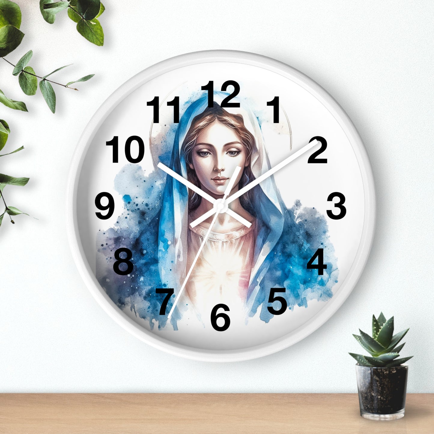 Serene Virgin Mary Wall Clock - Spiritual Home Decor, Religious Gift, Timeless Artistic Piece, Faith-Based Office Accessory