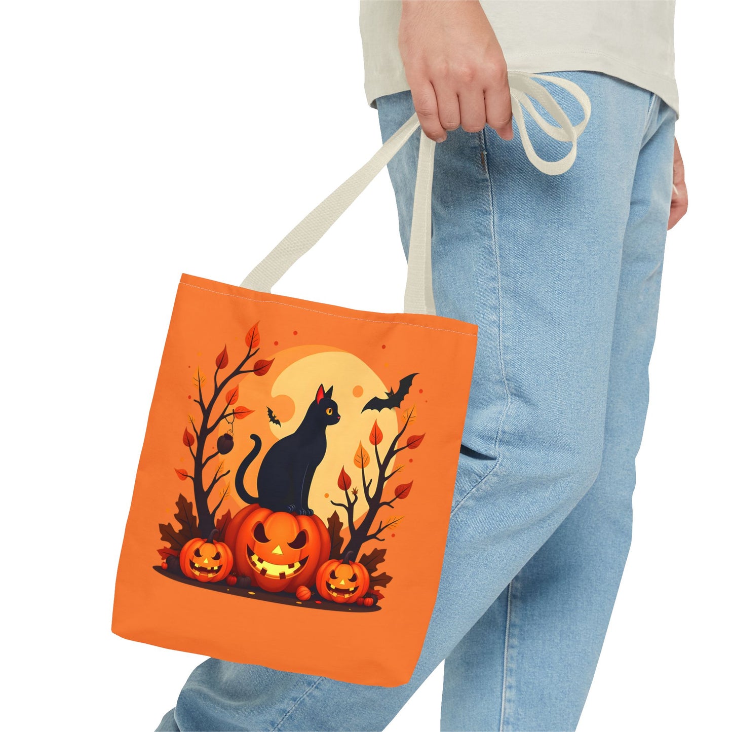 Halloween Cat Tote Bag | Spooky Halloween Accessory, Trick or Treat, Gift for Cat Lovers, Fall Fashion Must-Have, Pumpkin Decor