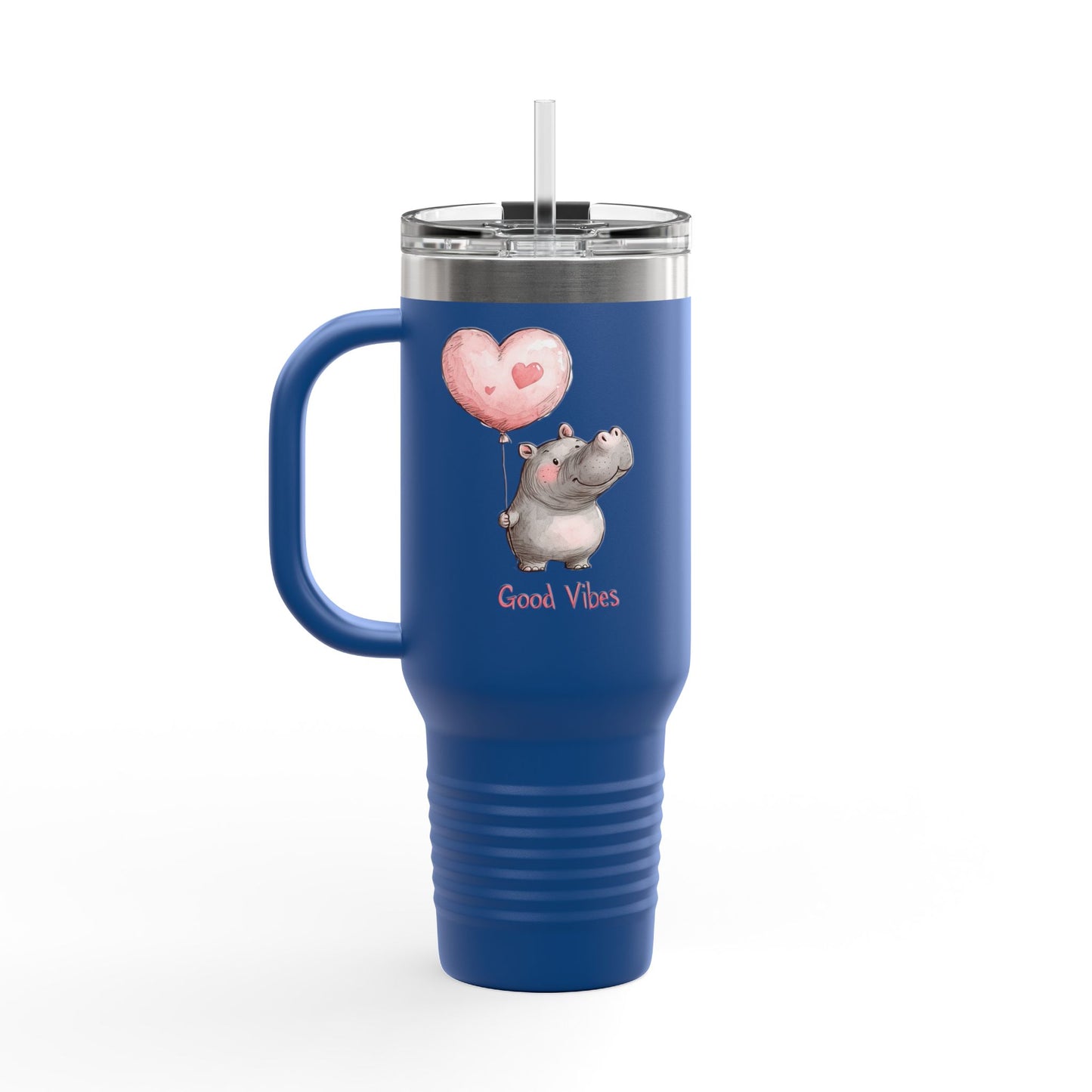 Cute Hippo Good Vibes Insulated Travel Mug | 40oz | Fun Drinkware | Perfect for Travel, Gifts, Picnic, or Daily Use