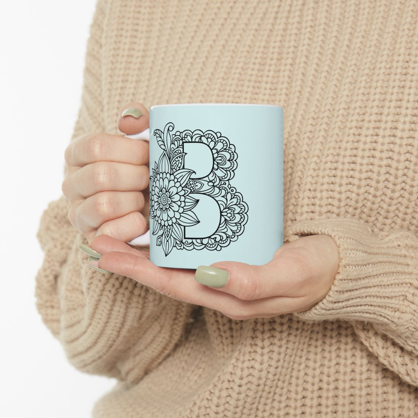 Mandala Design Ceramic Mug -Letter B Relaxing Gift for Tea Lovers, Coffee Enthusiasts, Home Decor, Perfect for Holidays, Zen Vibe