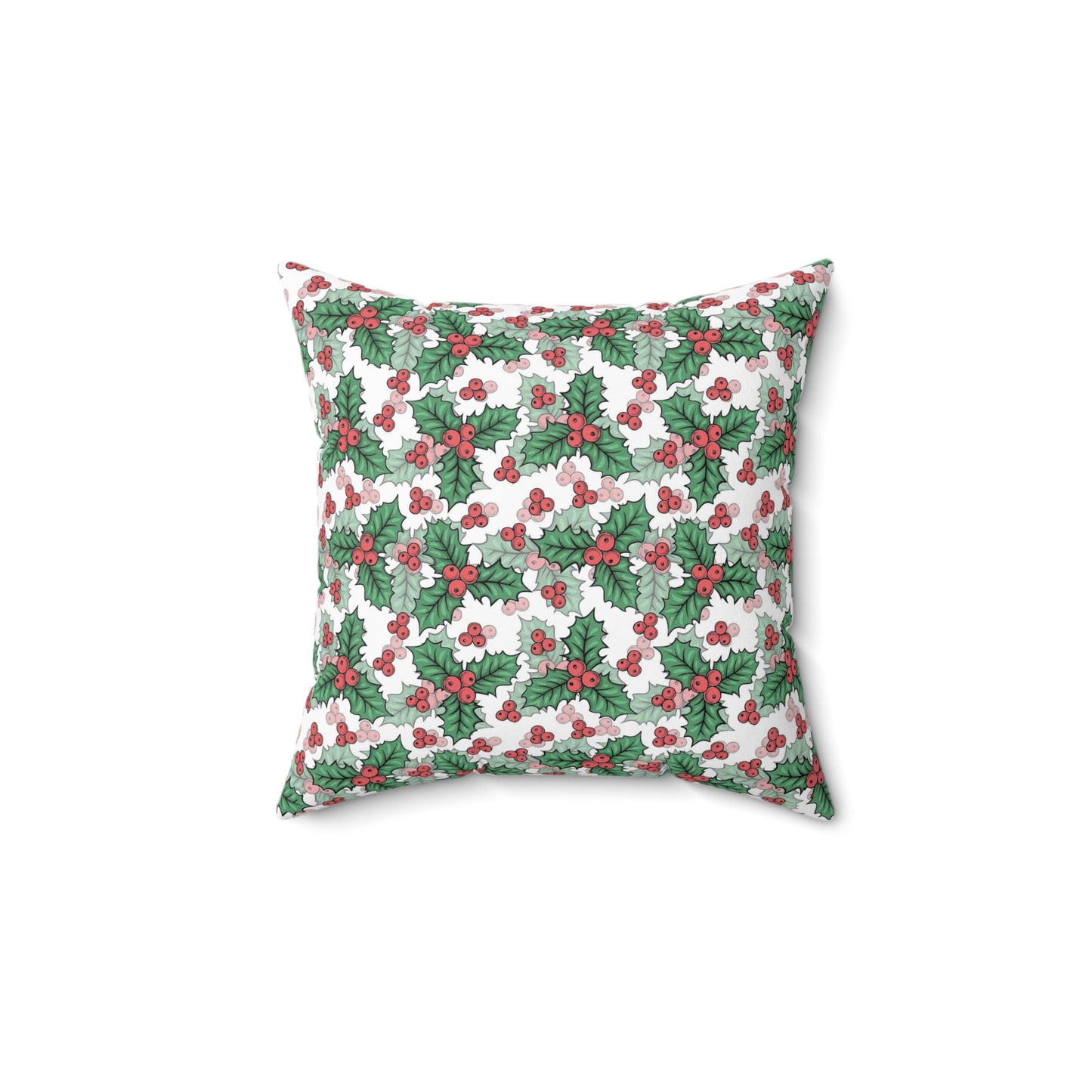 Festive Holly Square Pillow - Cozy Holiday Decor, Throw Cushion, Christmas Gift, Home Accent, Decorative Pillow