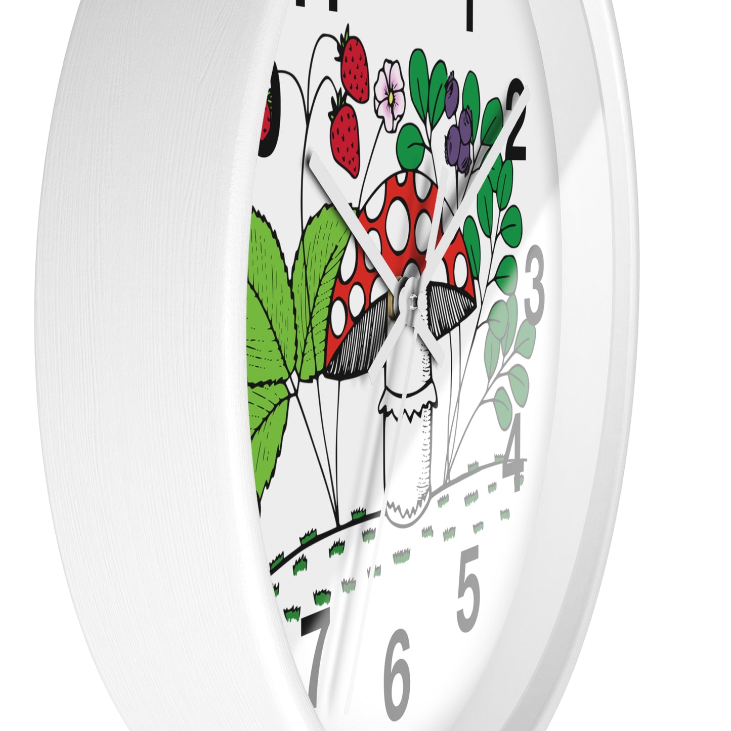 Charming Nature-Inspired Wall Clock with Mushroom and Berries, Home Decor, Rustic Clock, Gift for Nature Lovers, Boho Wall Art