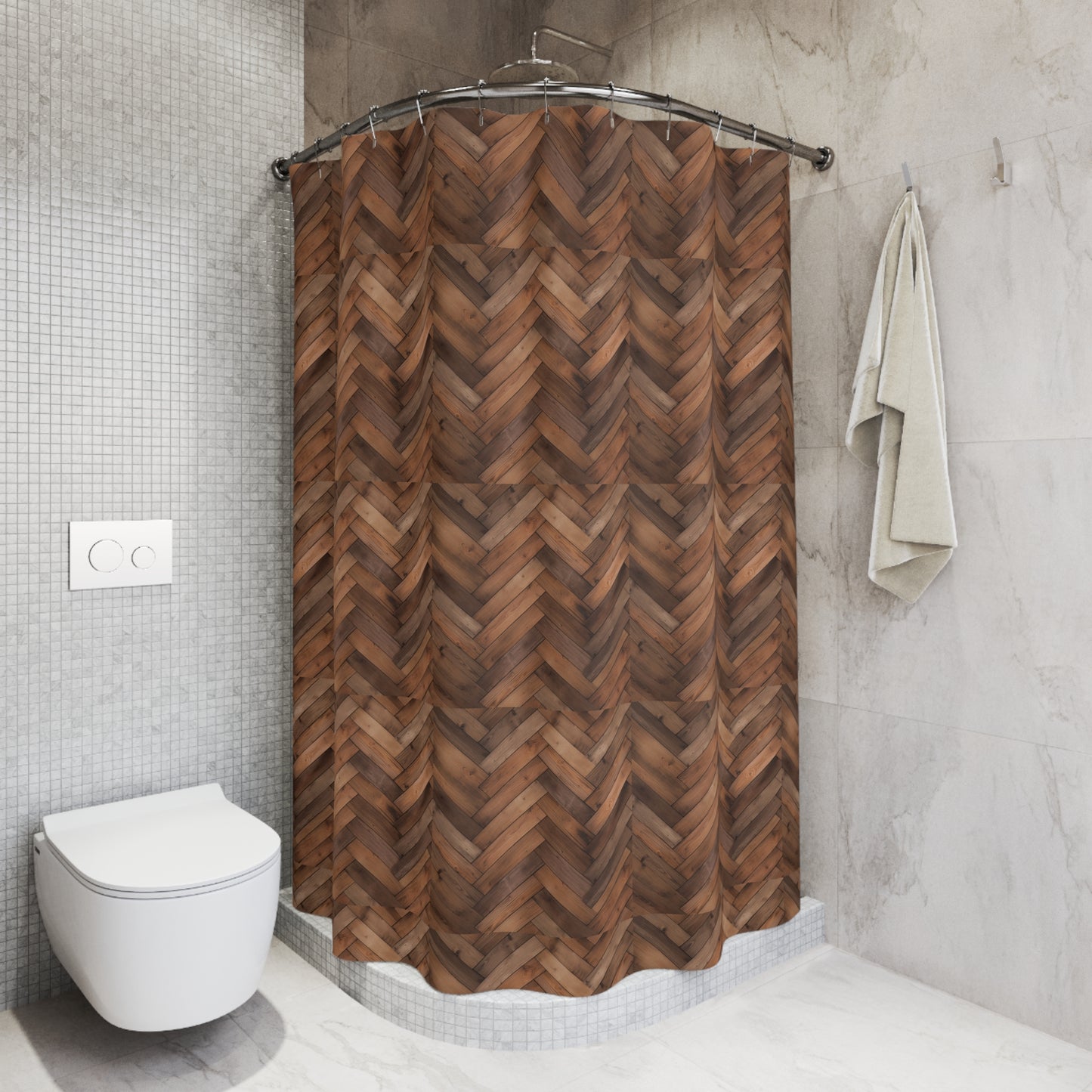 Rustic Wood Herringbone Shower Curtain, Farmhouse Decor, Boho Bathroom, Natural Vibe, Home Decor, Unique Gift