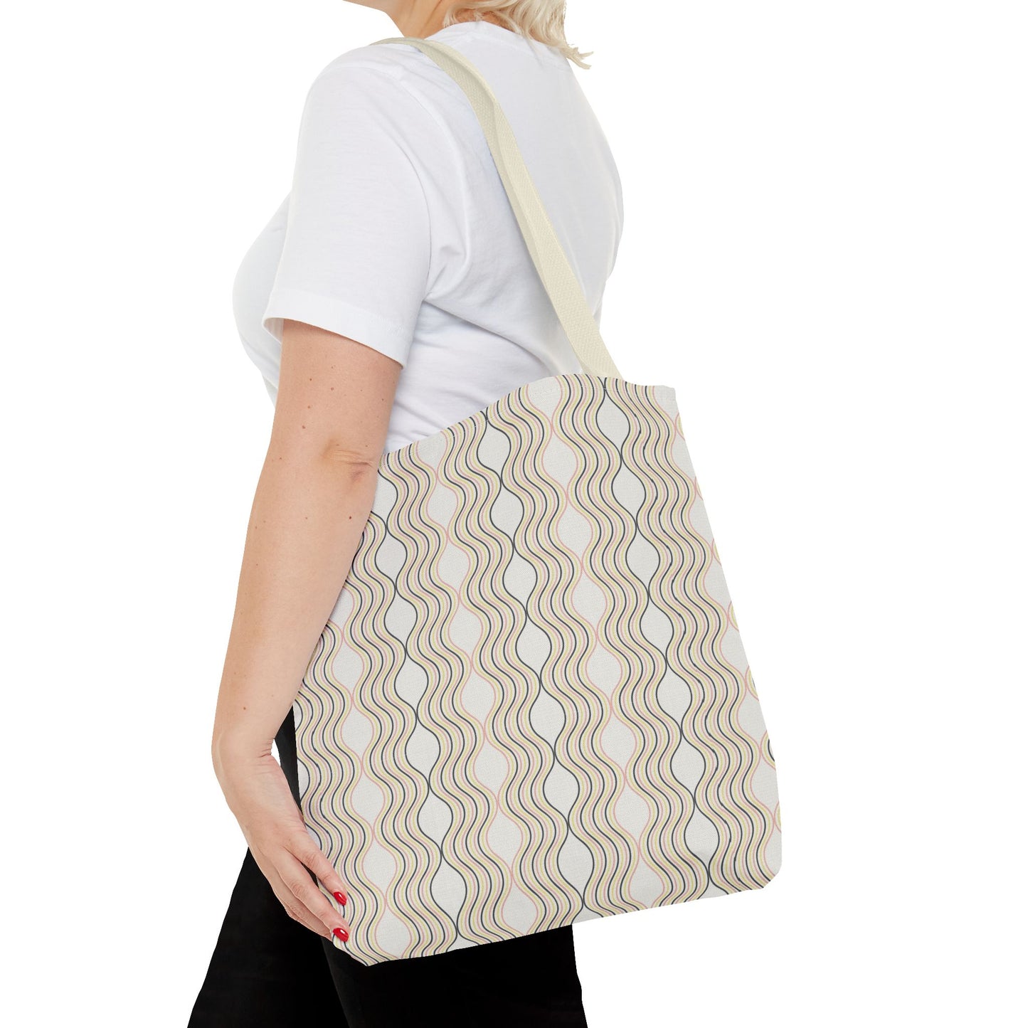 Waves Pattern Tote Bag, Boho Chic Handbag, Everyday Carry, Beach Bag, Gift for Her, Eco-Friendly Style