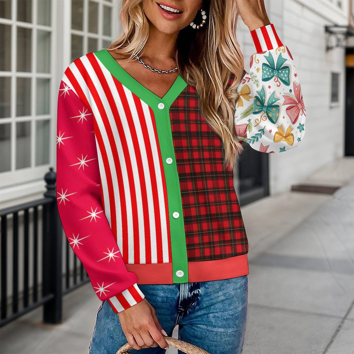 Ugly Christmas Sweater Button-Up Cardigan