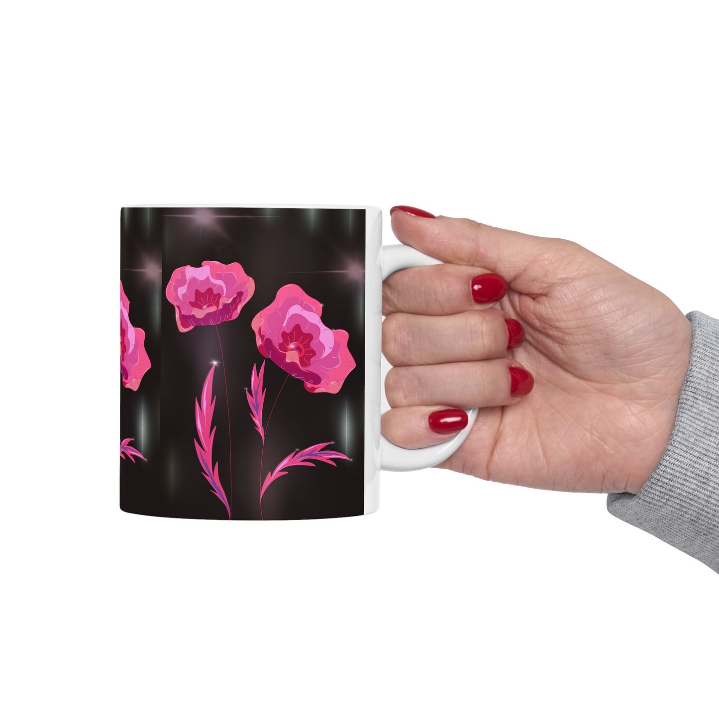 Floral Ceramic Mug with Pink Poppies, Coffee Mug, Gift for Her, Nature Lover's Cup, Home Decor, Tea Lover's Present