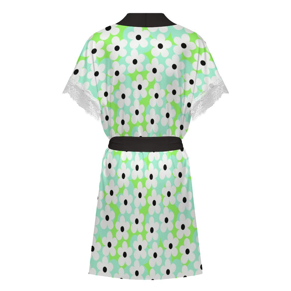 Lace Trimmed Short-Sleeve Nightgown Robe