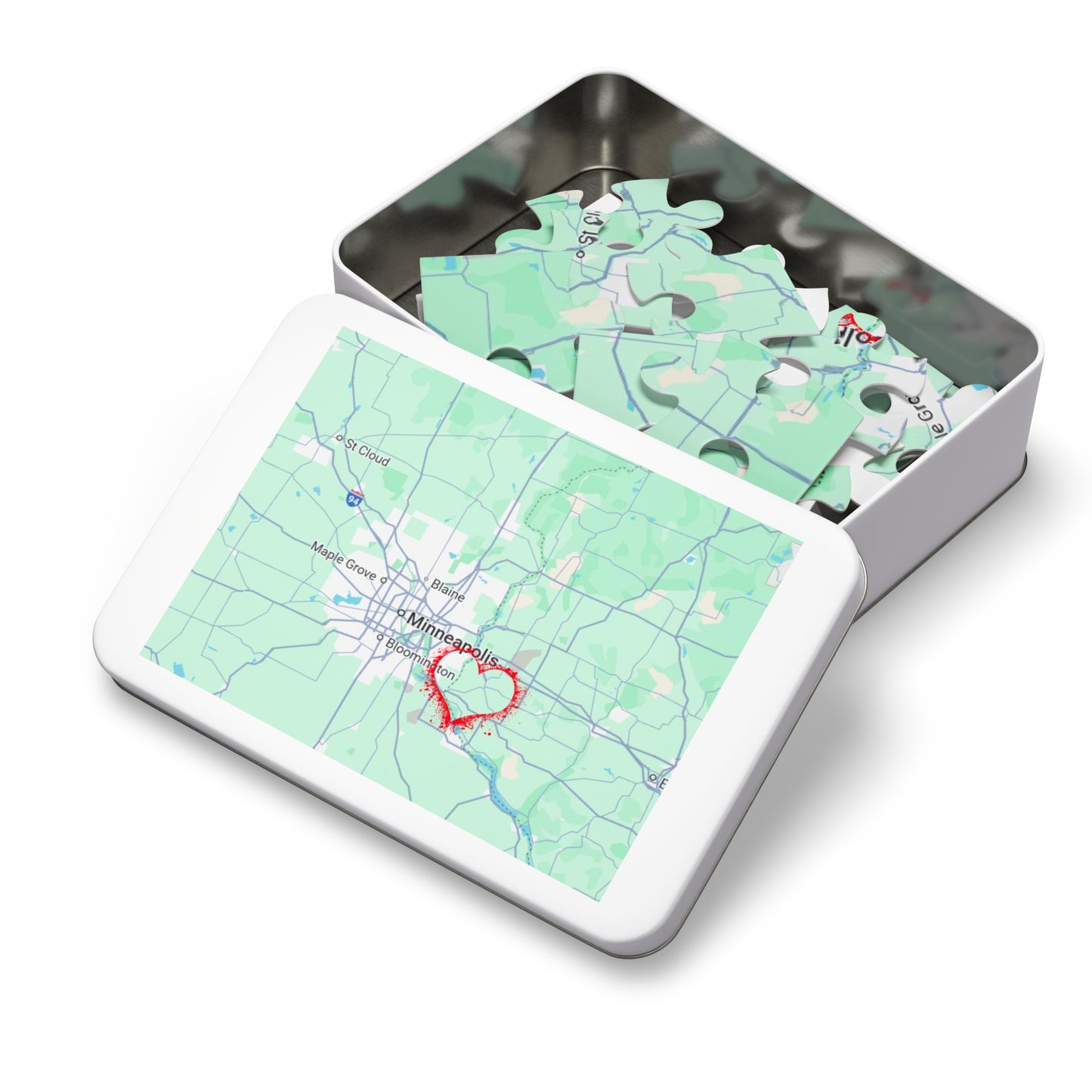 Heartwarming Minneapolis Jigsaw Puzzle with Tin, Personalized Gift, Home Decor, Family Activity, Travel Souvenir, Map Puzzle