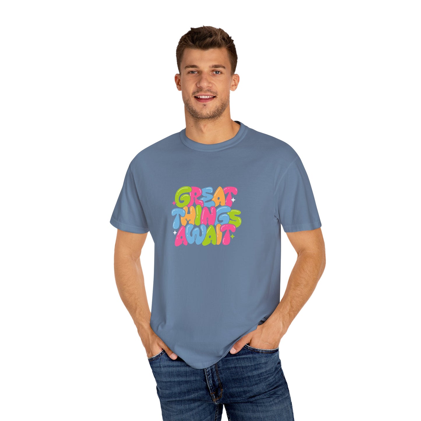 Colorful Positive Vibes T-Shirt, Great Things Await Tee