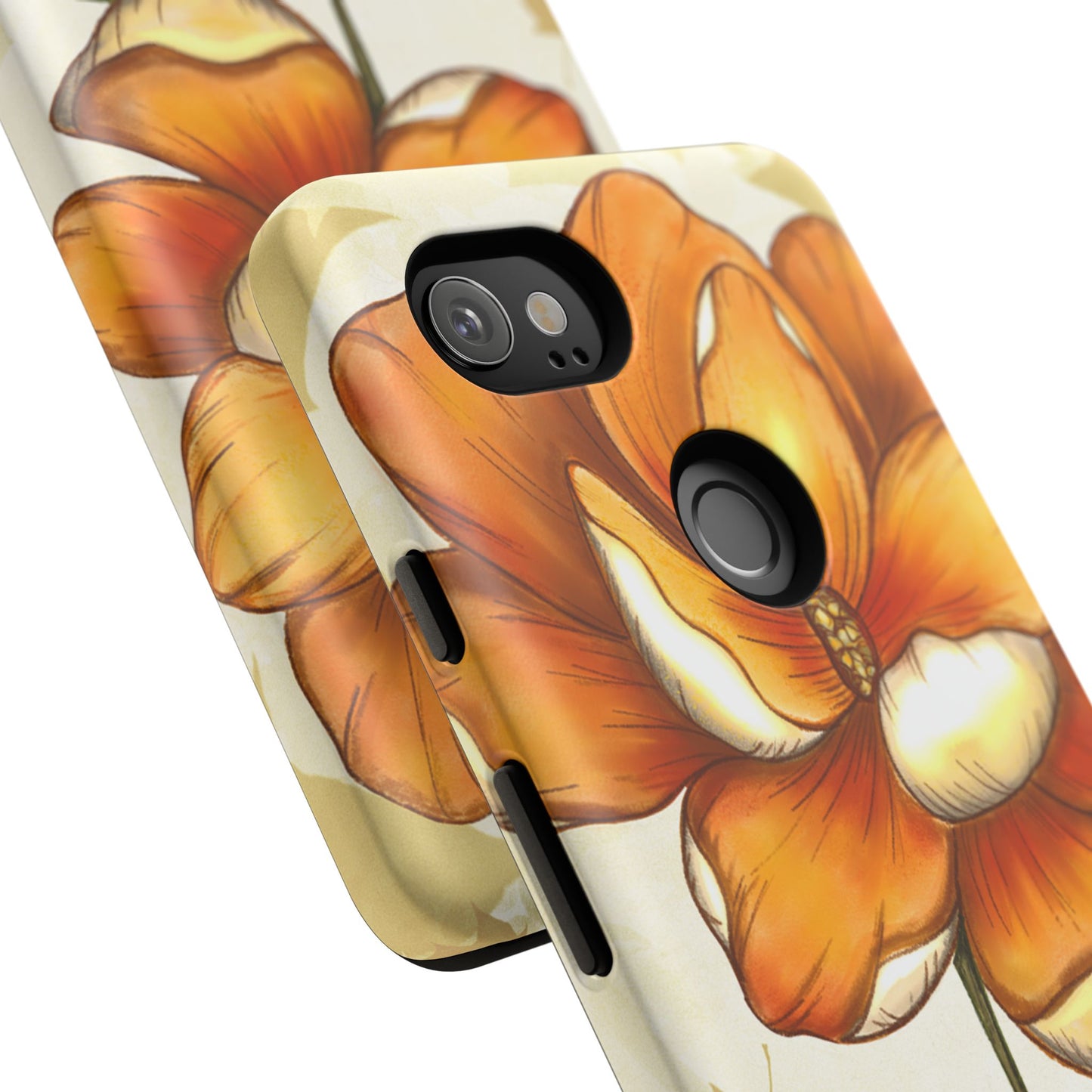 Floral Phone Case with Orange Flower Design, Tough Phone Cover, Floral Gift, Stylish Tech Accessory, Nature Lovers, Spring Vibes