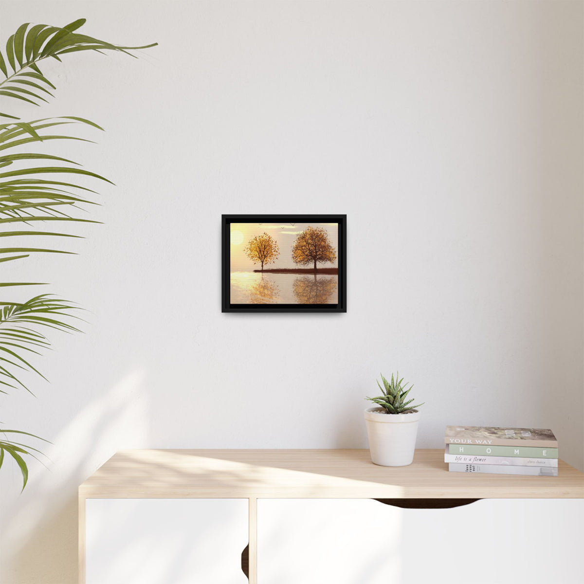 Framed Matte Canvas Wall Art — Golden Autumn Trees Reflection
