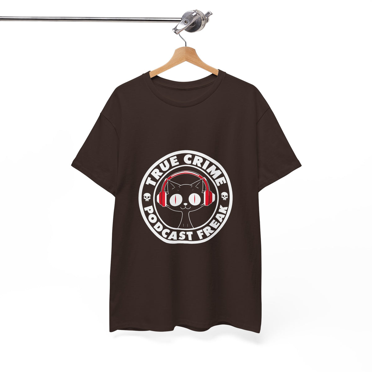 True Crime Podcast Tee — Cat with Headphones Logo