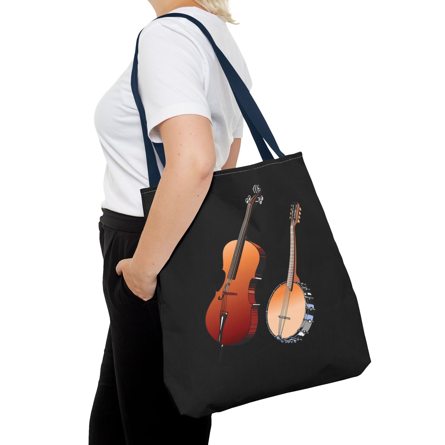 Musical Instruments Tote Bag, Music Lover Gift, Banjo and Cello Design, Stylish Grocery Tote, Concert Bag, Eco-Friendly Carryall