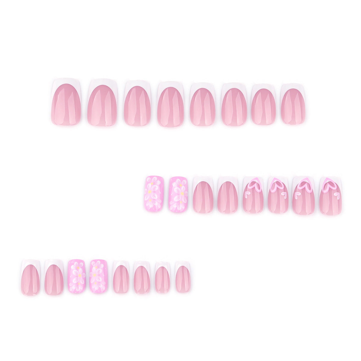 Spring and summer new products, flower love wearing nail French white manicure, medium and short square nail fake – Image 2