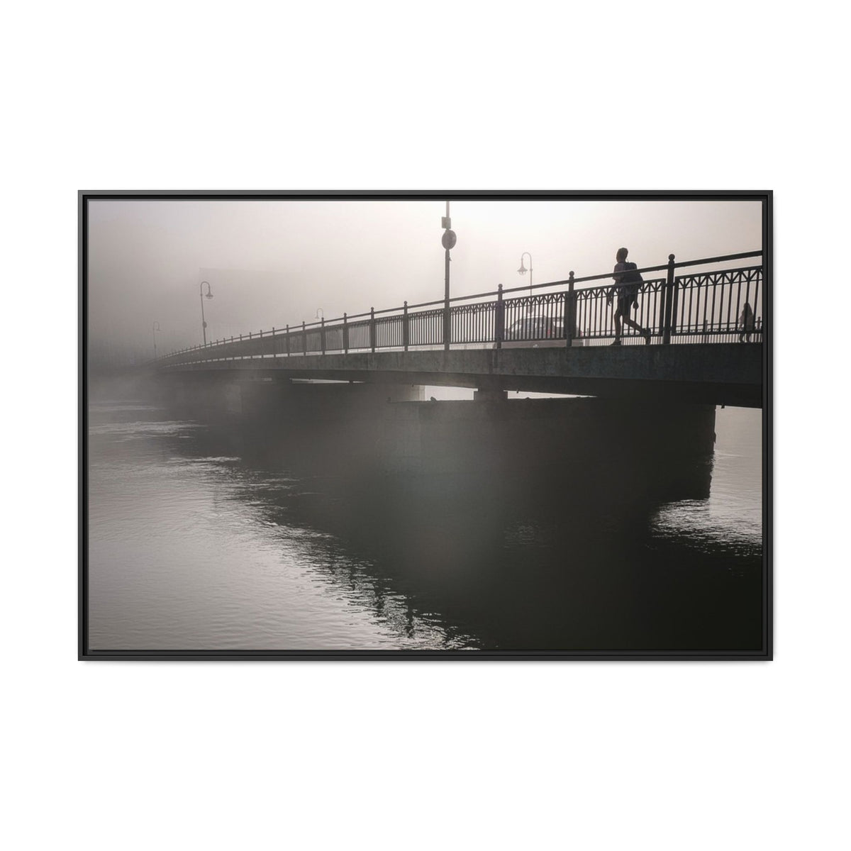 Framed Matte Canvas - Foggy Bridge Black & White Photography