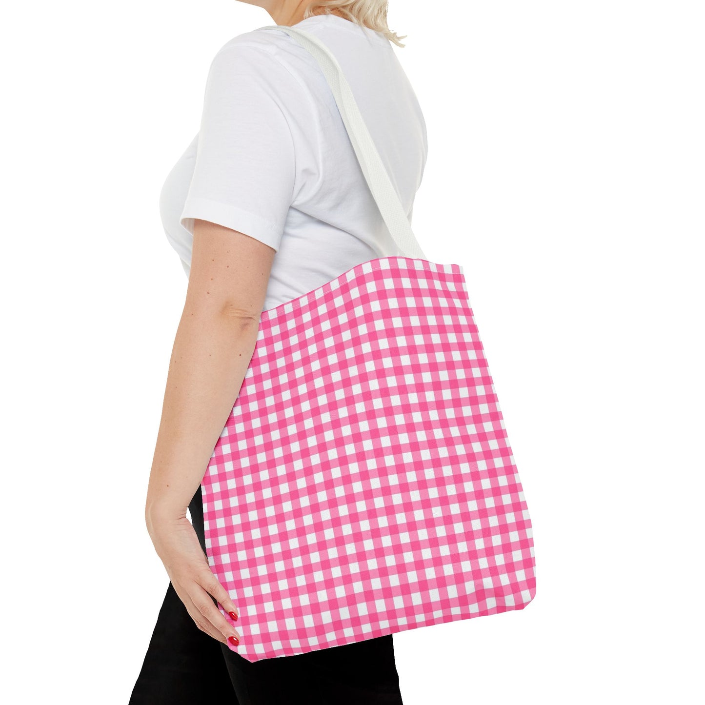 Cute Pink Gingham Tote Bag - Reusable Shopping Bag, Beach Tote