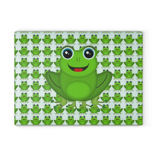 Cheerful Frog Design Glass Cutting Board, Kitchen Decor, Gift for Nature Lovers, Funny Cooking Gift, Frog Lover's Kitchen