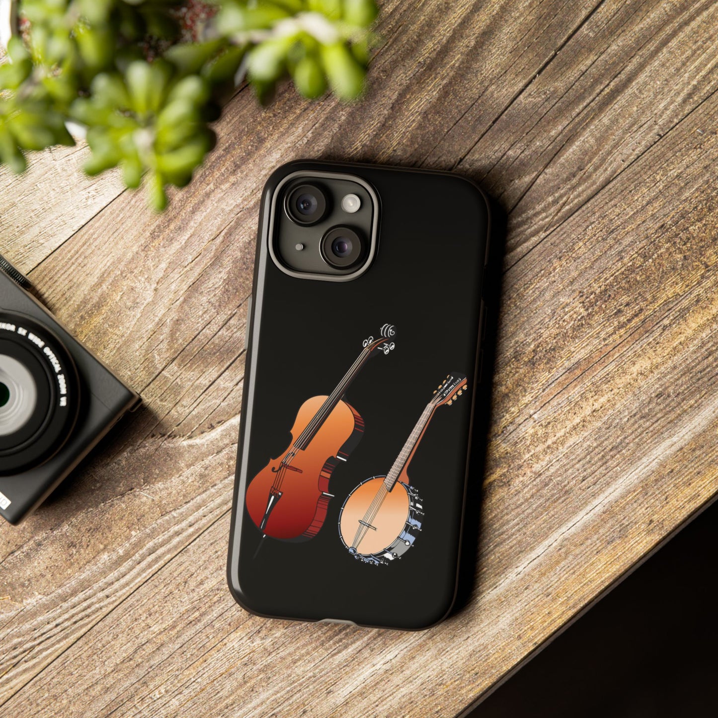 Musical Instrument Phone Case - Violin & Banjo Design, Music Lover Gift, Unique Phone Cover, Holiday Gift, Durable Tough Cases