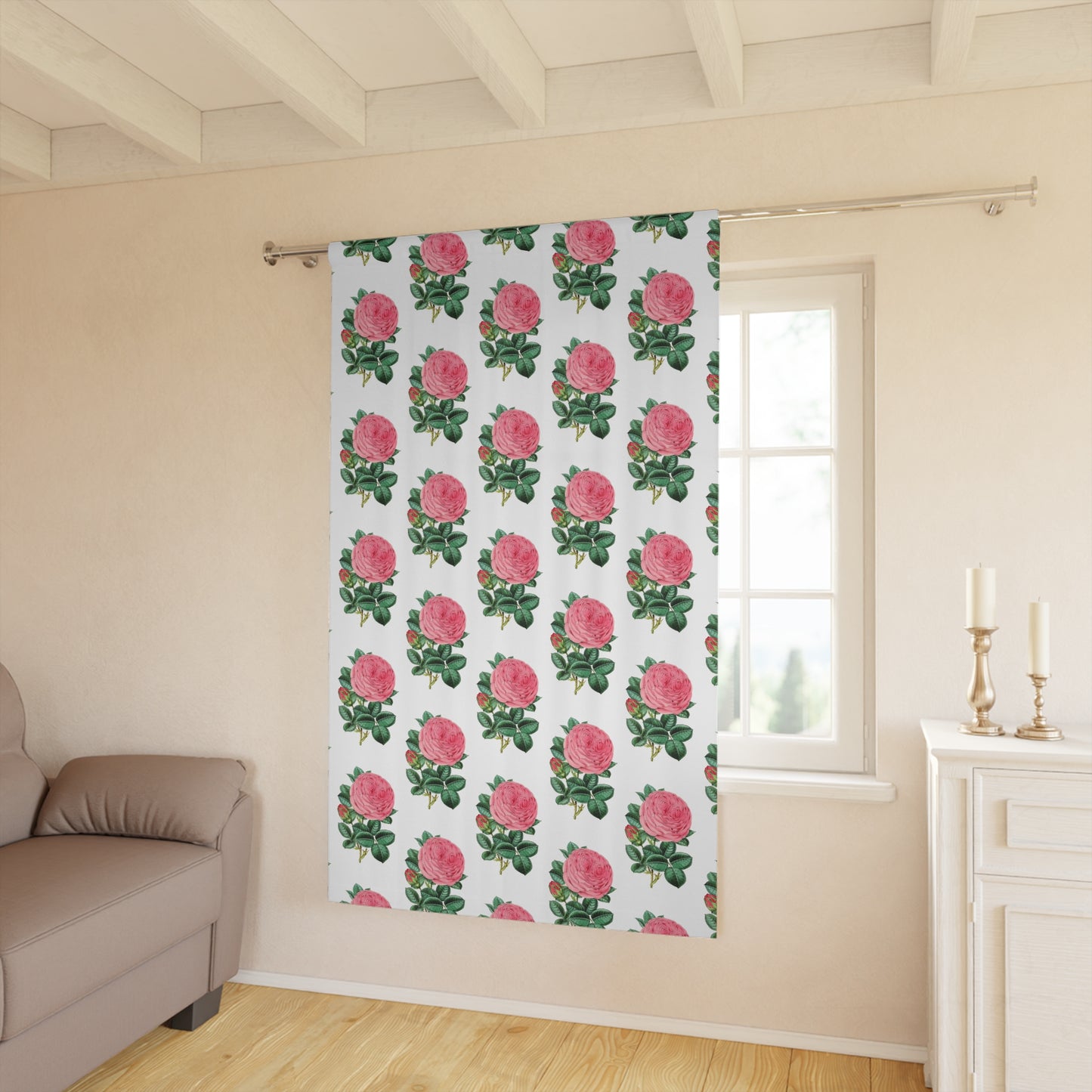 Floral Window Curtains, Boho Home Decor, Pink Rose Transitional Drapes, Living Room Accessories, Gift for Her, Elegant Window Treatment