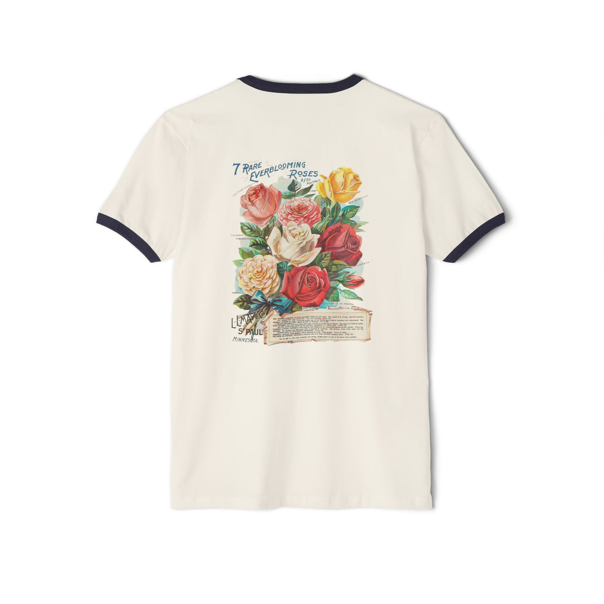 Vintage Floral Ringer Tee – '7 Rare Ever-Blooming Roses' Retro Bouquet Graphic