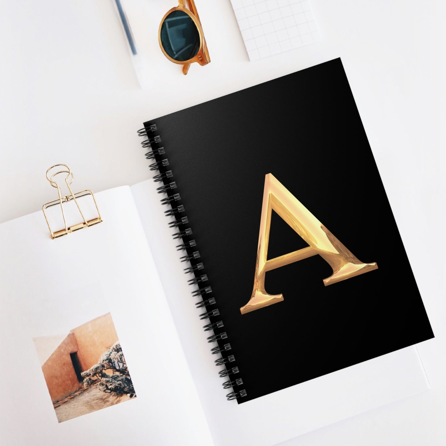 Gold Letter A Spiral Notebook - Elegant Stationery, Journal for Students, Gift for Writers, Office Supplies, Personalized