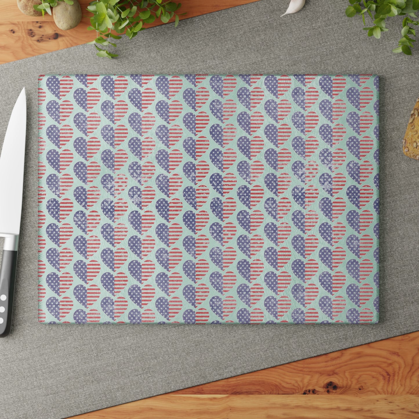 Patriotic Glass Cutting Board for Home Chefs, Kitchen Decor, BBQ Essential, Gift for Foodies, Red White Blue Cooking