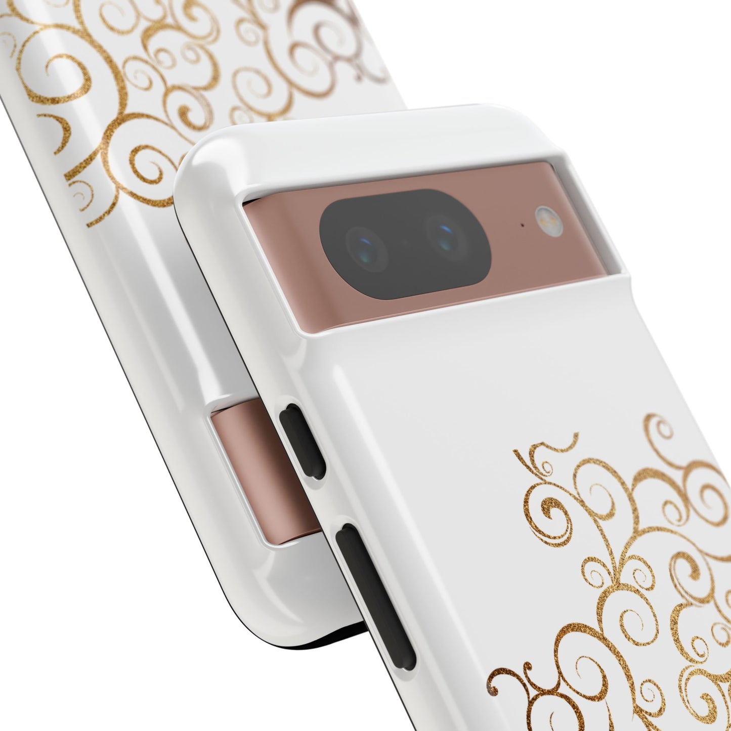 Elegant Floral Phone Case, Tough Cases, Gold Swirls, Stylish Protection, Trendy Gift, Chic Accessory