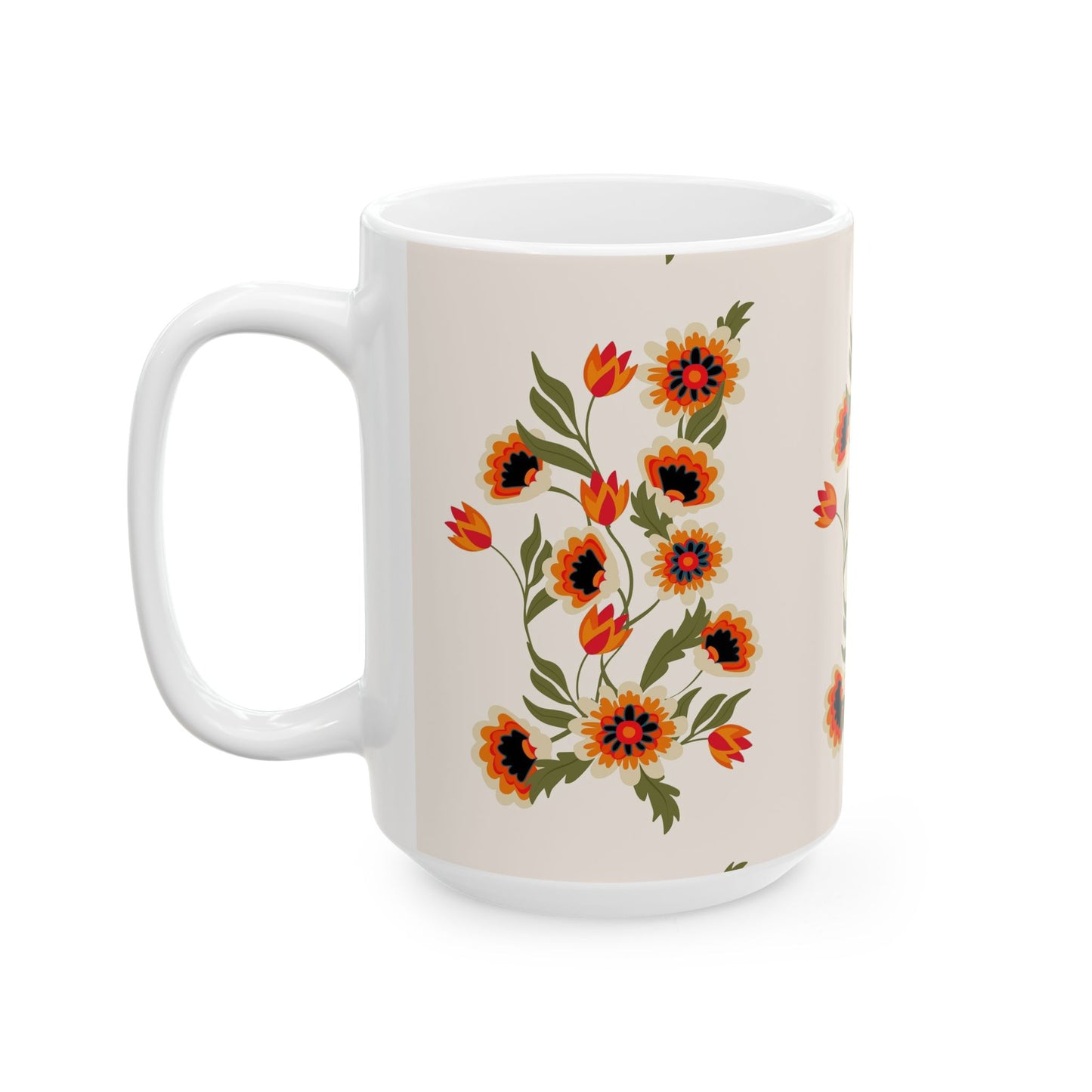 Floral Patterned Ceramic Mug - Cozy Gift for Garden Lovers, Coffee Lovers, Home Decor, Mother's Day, Birthdays