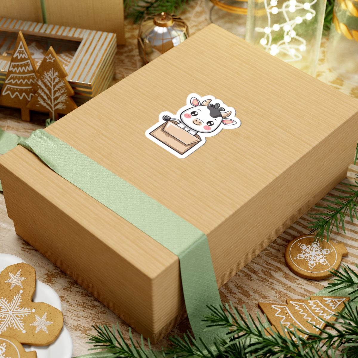 Cute Cow in Box Stickers, Adorable Laptop Decals