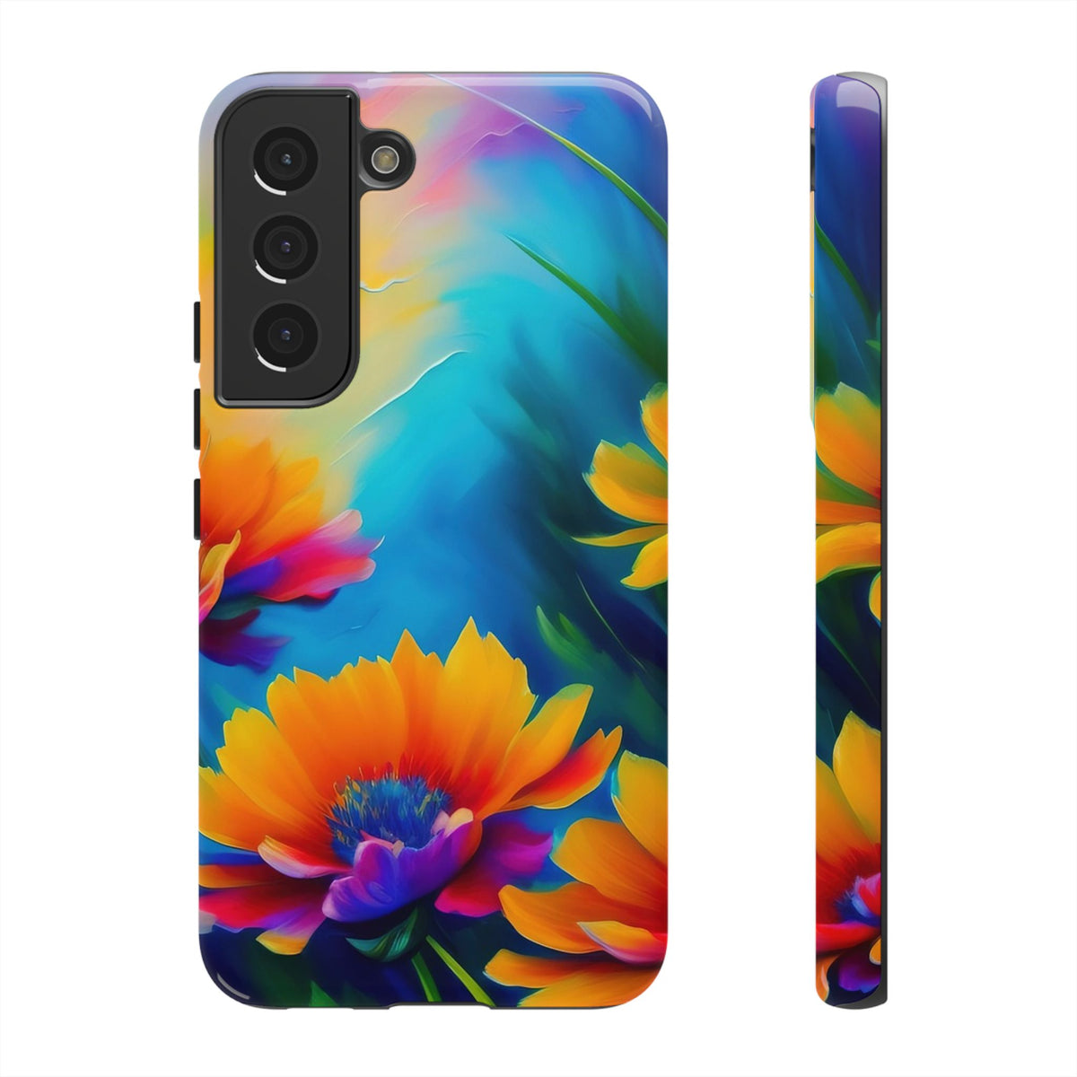 Floral Burst Tough Phone Case — Vibrant Watercolor Flowers Protective Cover