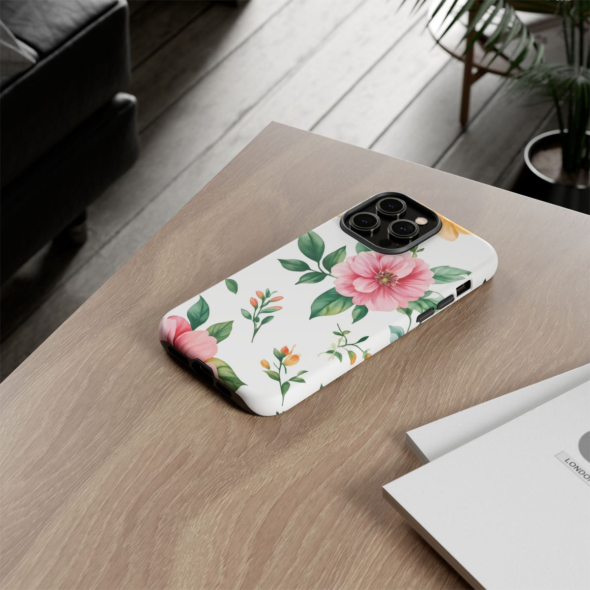 Floral Tough Phone Case — Pink Peony Protective Phone Cover