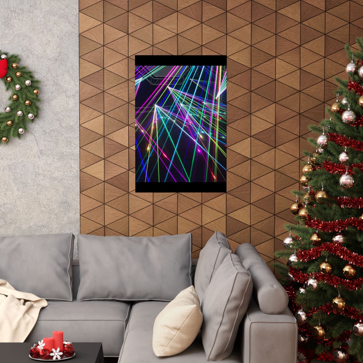 Neon Laser Light Vertical Poster, Colorful Wall Art for Home Music Festival