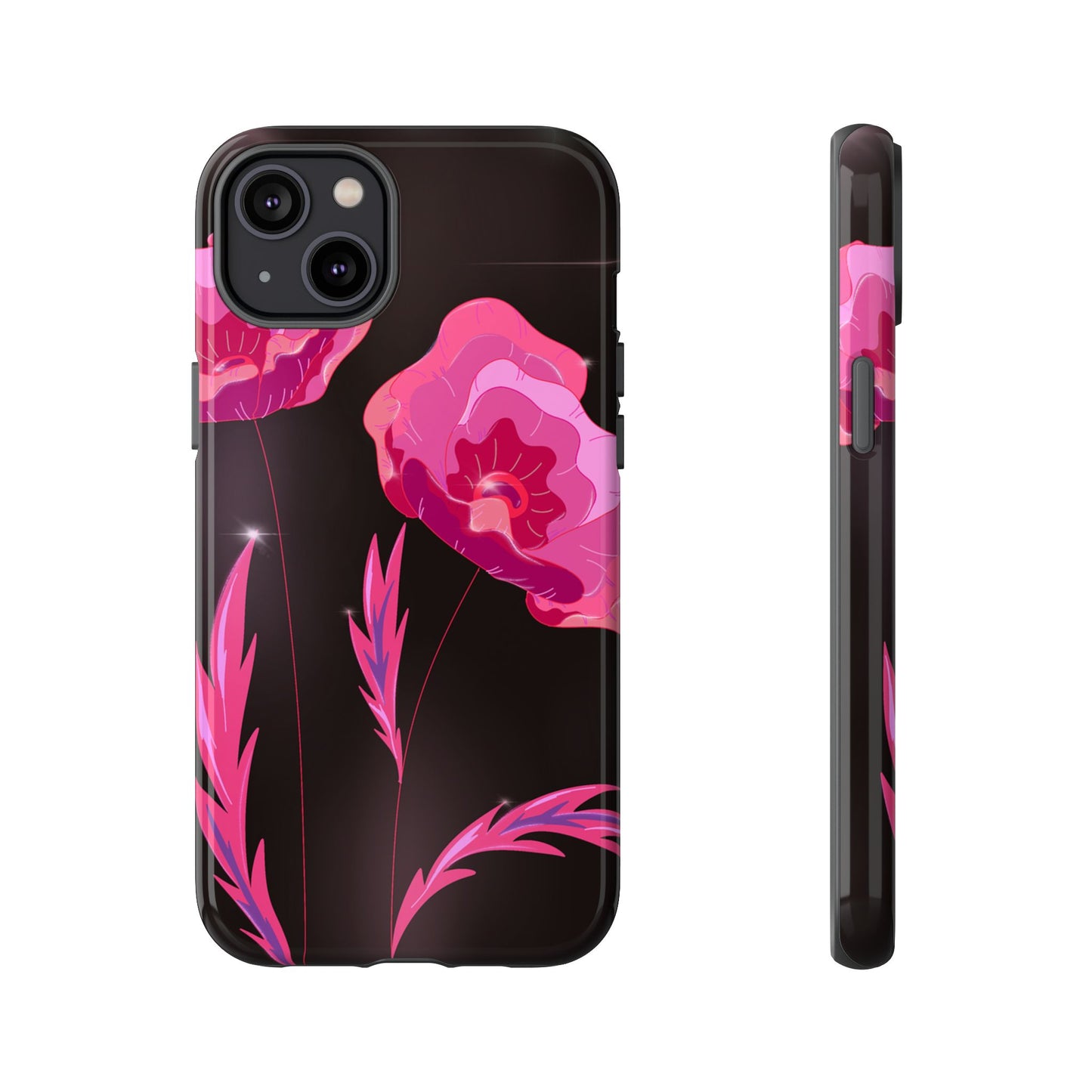 Floral iPhone Case | Tough Cases with Pink Poppy Design, Elegant Flower Phone Cover, Gift for Her, Spring Accessories, Chic Tech