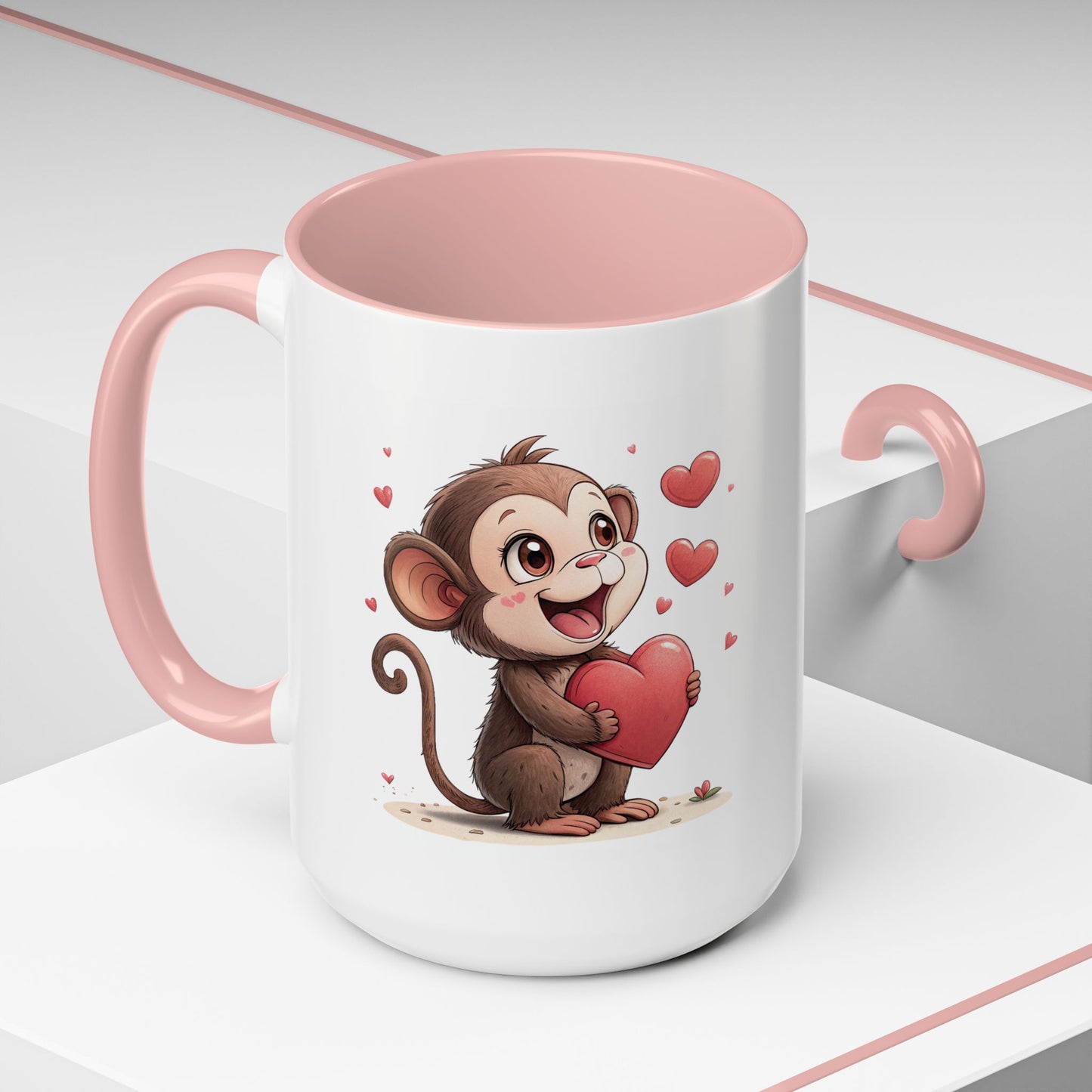 Cute Monkey Love Coffee Mug, Valentine's Gift, Animal Lover's Mug, Heartfelt Coffee Cup, Fun Kitchen Decor