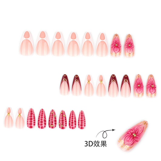 3d three-dimensional flower wearing nails, short almond smudged nails – Image 2