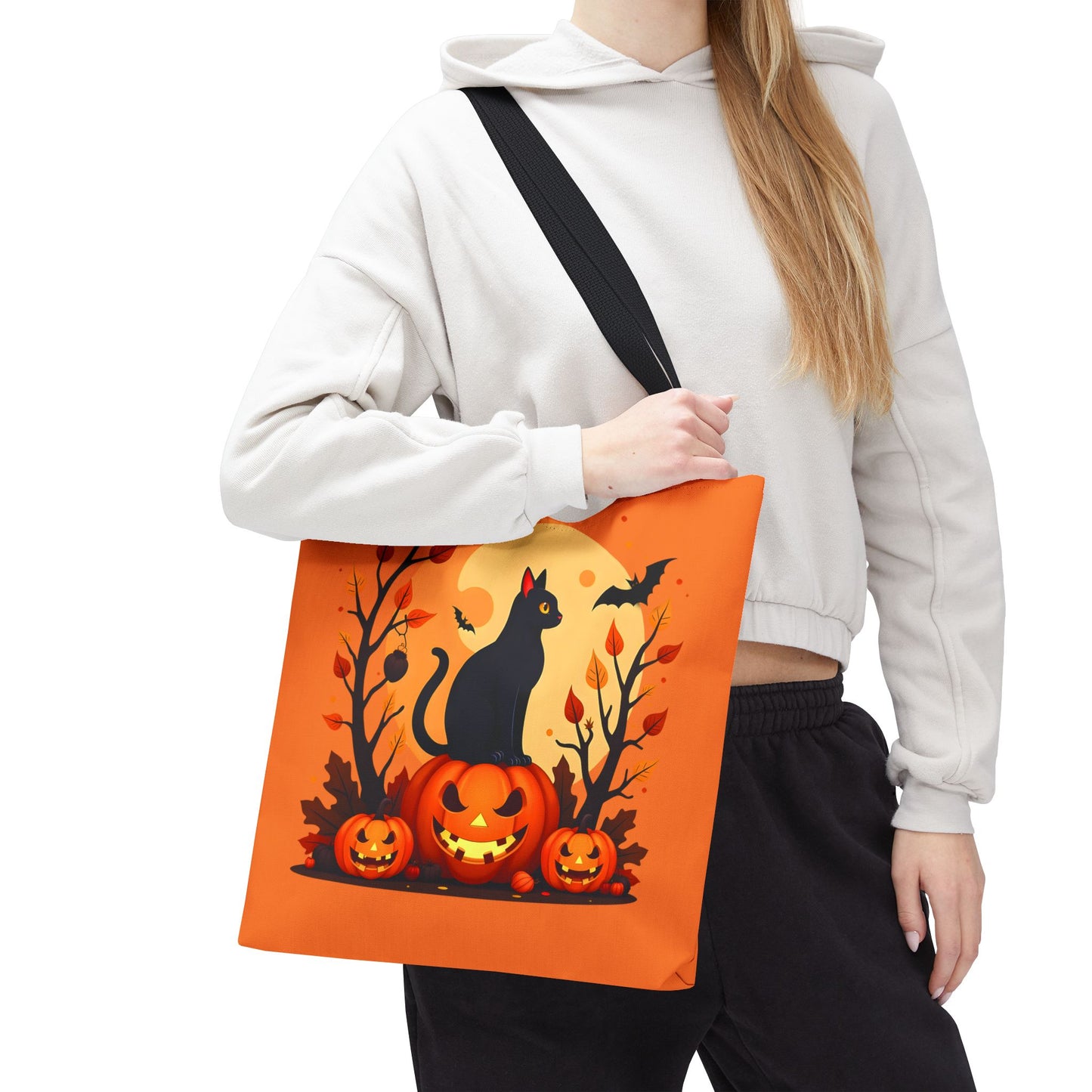 Halloween Cat Tote Bag | Spooky Halloween Accessory, Trick or Treat, Gift for Cat Lovers, Fall Fashion Must-Have, Pumpkin Decor
