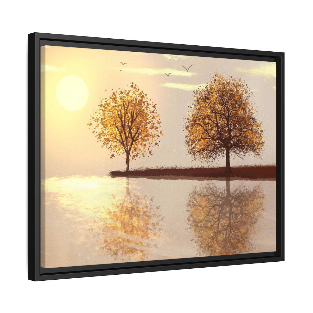 Framed Matte Canvas Wall Art — Golden Autumn Trees Reflection