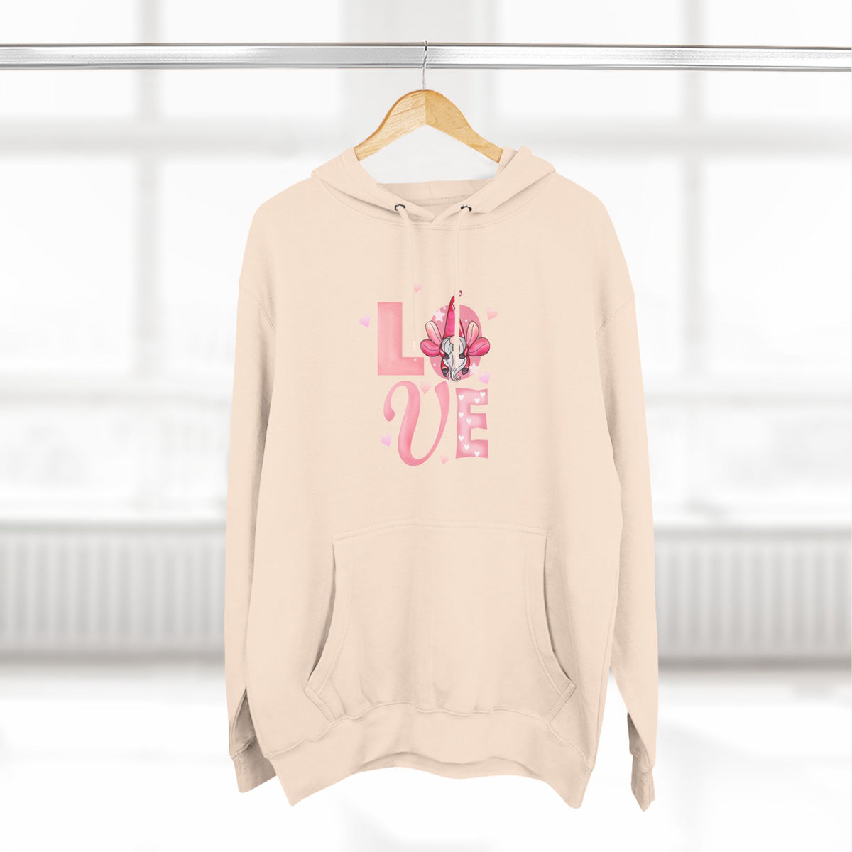 Love Blossom Hoodie — Pink Floral "LOVE" Graphic Fleece Hoodie