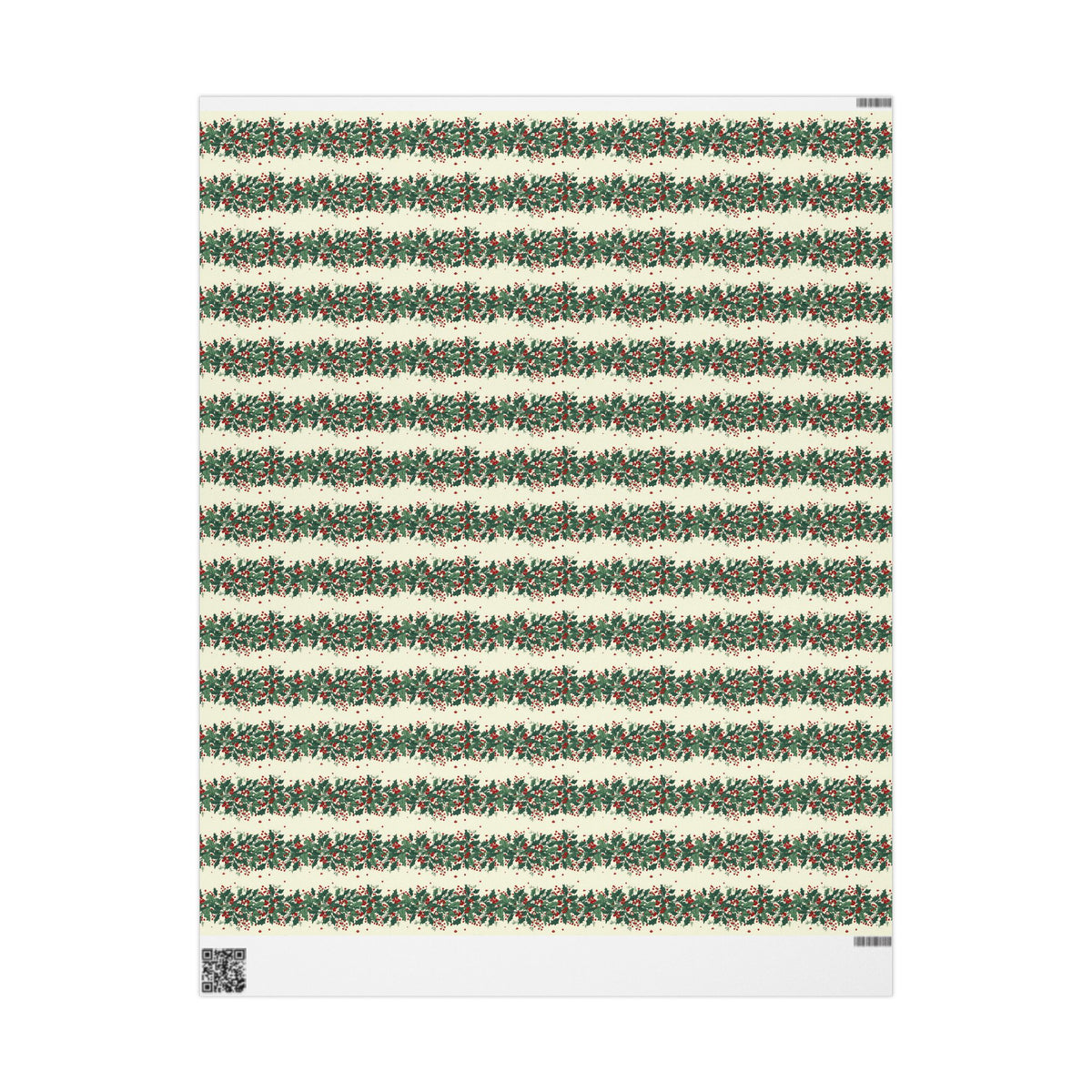 Wrapping Paper Roll — Festive Green Wreath & Red Berry Holiday Wrap