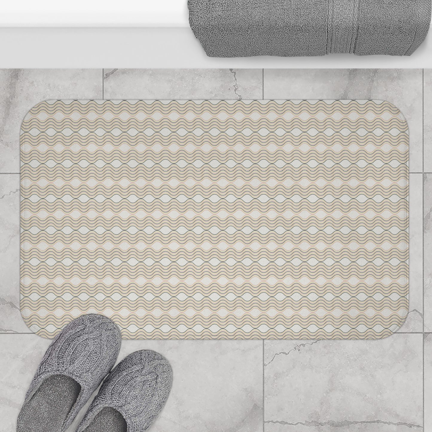 Stylish Bath Mat with Modern Wave Design, Non-Slip Bathroom Decor, Perfect for Relaxing Spaces, Ideal for Housewarming Gifts, Spa Inspired