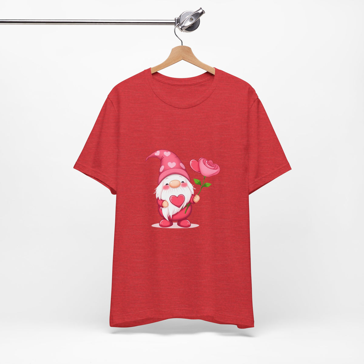 Valentine Gnome T‑Shirt — Cute Pink Gnome Holding Rose Tee